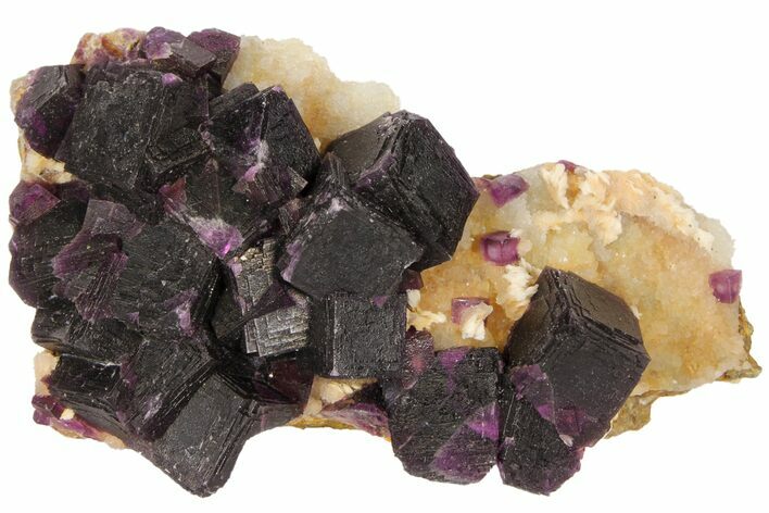 Dark Purple Cubic Fluorite on Quartz - China #94320